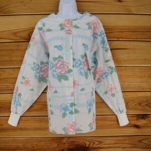 Jasco Uniform Button Up Scrubs Top Womens Size XL White Floral Polyester Pockets